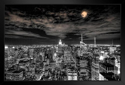 City of Lights New York City NYC Under Moonlight Black and White B&W Photo Art Print Framed Poster 20x14 inch City of Lights New York City NYC Under Moonlight Black and White B&W Photo Art Print Framed Poster 20x14 inch