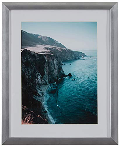 Modern Photo of Rocky Cliffs by Sea in Silver Frame, 13" x 15"