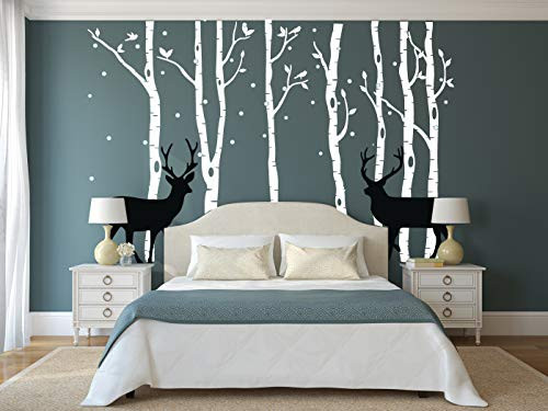 LUCKKYY Birch Tree Deer Wall Decal Forest Birch Trees Birch Trees Vinyl Kids Vinyl Sticker Vinyl Wall Decal Bedroom Kid Baby Nursery Vinyl Removable DIY Decals (Large)