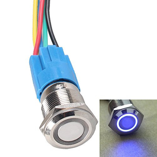 ESUPPORT 16mm 12V 3A Car Blue Light Angel Eye Metal Push Button Switch Socket