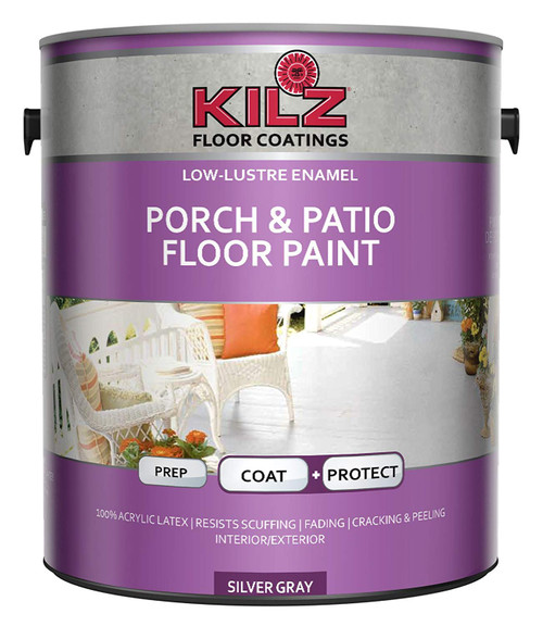 KILZ Interior/Exterior Enamel Porch & Patio Latex Floor Paint, Low-Lustre, Silver Gray, 1 gallon