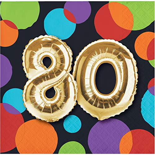 Creative Converting 332477case Balloon 80th Birthday Beverage Napkins, 5", Multi-colored