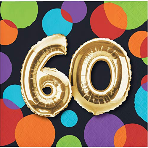 Creative Converting 332475case Balloon 60th Birthday Beverage Napkins 5" Multi-colored