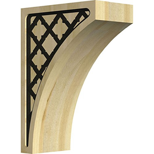Ekena Millwork CORW03X05X08LWFLBLRW 3"W x 5 1/2"D x 8"H Medium Lawson Wood Corbel with IronCraft Flur Inlay, Rubberwood, x x