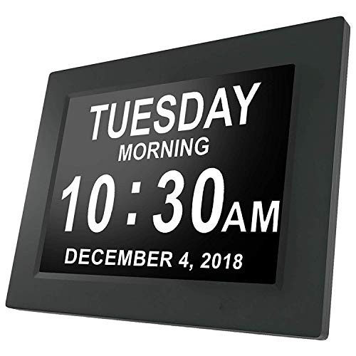 [Newest Version] American Lifetime Day Clock - Extra Large Impaired Vision Digital Clock with Battery Backup & 5 Alarm Options (Black) (Solid Black)