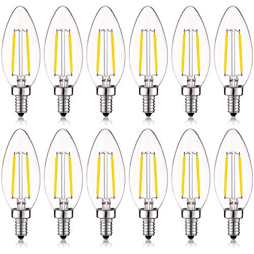Luxrite 4W Vintage Candelabra LED Bulbs Dimmable, 400 Lumens, 4000K Cool White, LED Chandelier Light Bulbs 40W Equivalent, Clear Glass, Filament LED Candle Bulb, UL Listed, E12 Base (12 Pack)