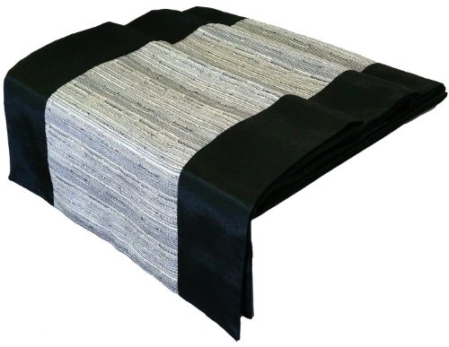 Artiwa Black Silk Decorative Table Runner/Bed Runner with Grey Middle Stripe 14x64 inch