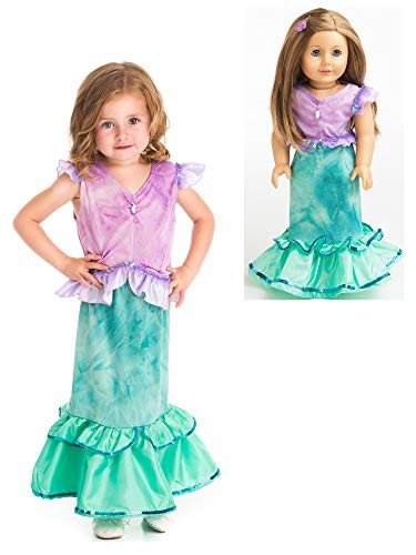 Little Adventures Magical Mermaid Princess Dress Up Costume & Matching Doll Dress (Large Age 5-7)