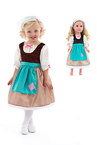 Little Adventures Cinderella Princess Day Dress Up Costume with Head Scarf & Matching Doll Dress (Medium (Age 3-5))