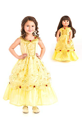 Little Adventures Yellow Beauty Princess Dress Up Costume & Matching Doll Dress (Large (Age 5-7))