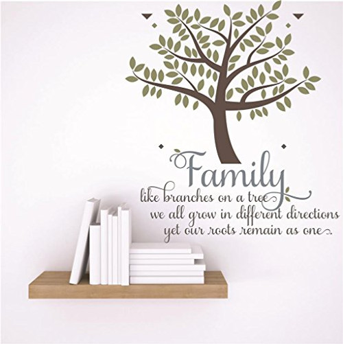 Design with Vinyl RAD 41 3 Decor Wall Decal Sticker : Family Like Branches On A Tree We All Grow In Different Directions Yet Our Roots Remain As One Quote, 20 x 20"