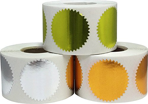 Envelope Package Seals Serrated Edge Color Coding Labels Bulk Pack Certificate Award Stickers 3 Different Colors 1 1/2 Inch Round 1,500 Total Adhesive Stickers