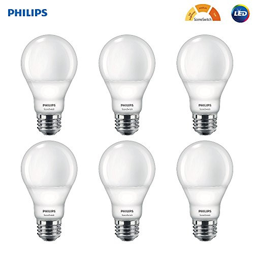 Philips LED A19 SceneSwitch Soft White 3-Setting Light Bulb with Warm Glow Effect: Bright/Medium/Low (60-Watt Equivalent), E26 Base, 6-Pack