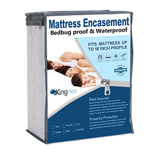 Kingnex Zippered Mattress Protector - Waterproof Mattress Encasement - Bed Bug Proof Hypoallergenic Breathable 6 Side Fully Encased Cover King Size