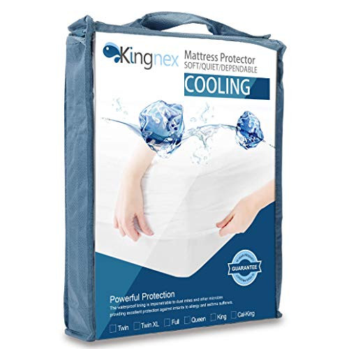 Kingnex Cooling Mattress Protector King Size - Cool to The Touch - 100% Waterproof - Hypoallergenic - Fitted Sheet Style Mattress Cover Kingnex Cooling Mattress Protector King Size - Cool to The Touch - 100% Waterproof - Hypoallergenic - Fitted Sheet Style Mattress Cover