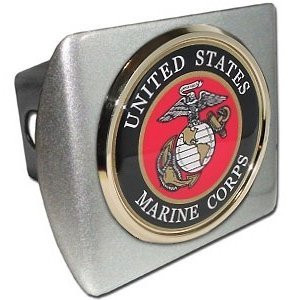Elektroplate US Marine Corps USMC Brushed Silver with Gold Plated Seal Emblem Metal Trailer Hitch Cover Fits 2 Inch Auto Car Truck Receiver