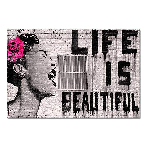 Wieco Art Banksy Life is Beautiful Modern Gallery Wrapped Grey Love Abstract Artwork Paintings Pictures Large Giclee Canvas Prints Wall Art Ready to Hang for Living Room Home Office Decor Wieco Art Banksy Life is Beautiful Modern Gallery Wrapped Grey Love Abstract Artwork Paintings Pictures Large Giclee Canvas Prints Wall Art Ready to Hang for Living Room Home Office Decor