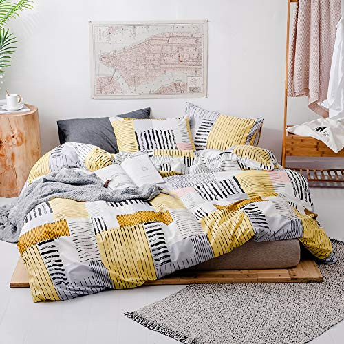 WINLIFE Duvet Cover Set Twin Piano Key Print Yellow,Grey,Black,White Bedding Sets Cotton (2-Pieces, Twin, Piano)
