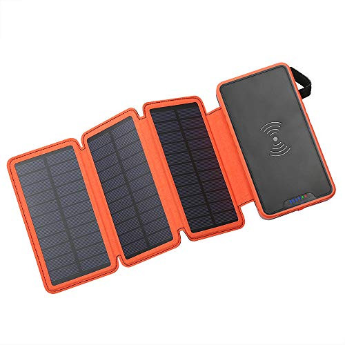 Solar Power Bank,Portable Solar Charger,Qi Wireless Charger 20000mAh with Dual 2.1A USB Outport,Waterproof External Battery Pack with Flashlight for iPhone,ipad, Cell Phone,More?Shockproof&Dustproof?