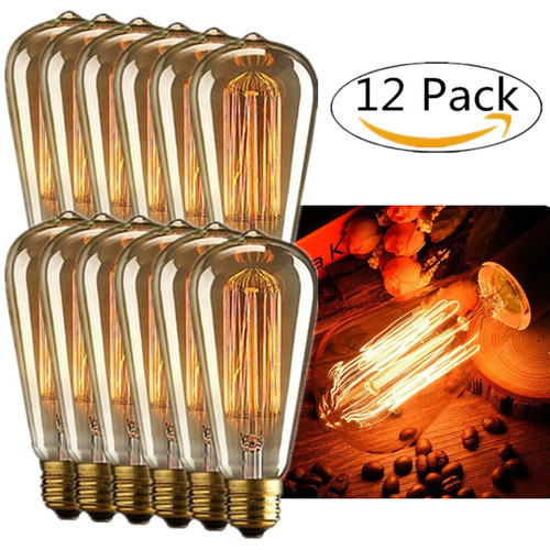 INNOCCY Edison Light Bulb , 60W E26 E27 Vintage Bulb Dimmable ST64 Antique Squirrel Cage Light , 2300K , 370 Lumens , Pack Of 12