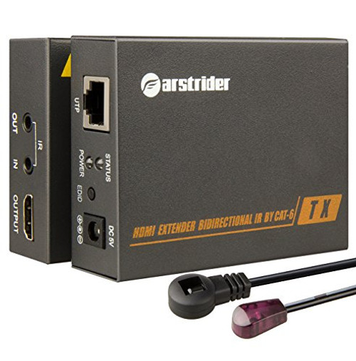 Farstrider HDMI Extender over Single CAT5E/6/7 Ethernet Cable 164FT (50M) With Bi-directional IR, Loop-out HDMI Port, Full HD 1080P and 3D HDCP 1.2 HDMI 1.3 EDID RST ESD