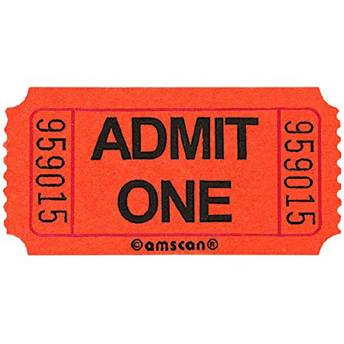 Orange"Admit One" Ticket Roll, Party Favor, 5 Rolls