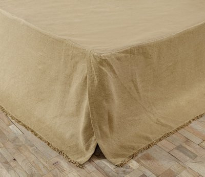 VHC Brands Classic Country Farmhouse Burlap Natural Tan Fringed Bed Skirt, Twin
