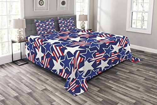 Ambesonne 4th of July Bedspread, Stars and Stripes of Liberty and Freedom American Theme Pattern, Decorative Quilted 3 Piece Coverlet Set with 2 Pillow Shams, Queen Size, Red White Ambesonne 4th of July Bedspread, Stars and Stripes of Liberty and Freedom American Theme Pattern, Decorative Quilted 3 Piece Coverlet Set with 2 Pillow Shams, Queen Size, Red White