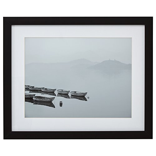 Modern Black and White Canoes on Water Photo Framed Wall Art Décor - 18" x 22" Frame, Black