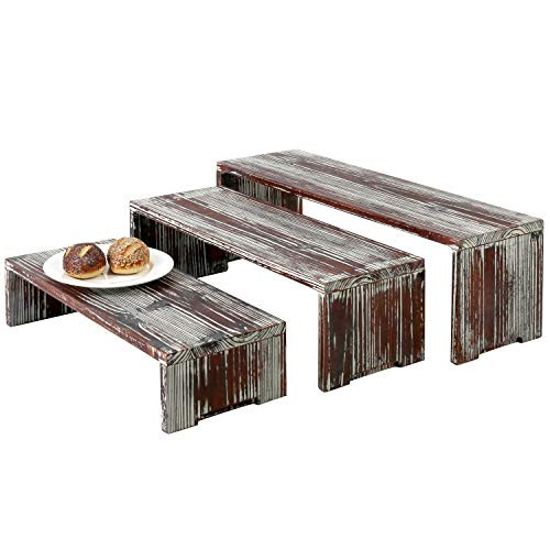 MyGift Set of 3 Torched Wood Retail Display Risers