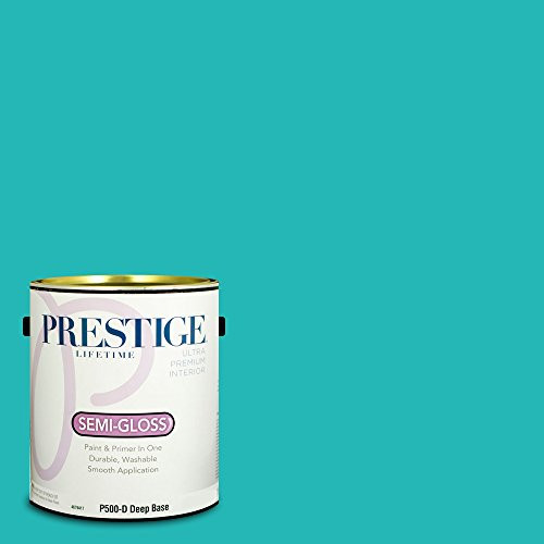 Prestige Paints P500-D-MQ4-21 Interior Paint and Primer in One, 1-Gallon, Semi-Gloss, Comparable Match of Behr Caicos Turquoise, 1 Gallon, B13-Caicos