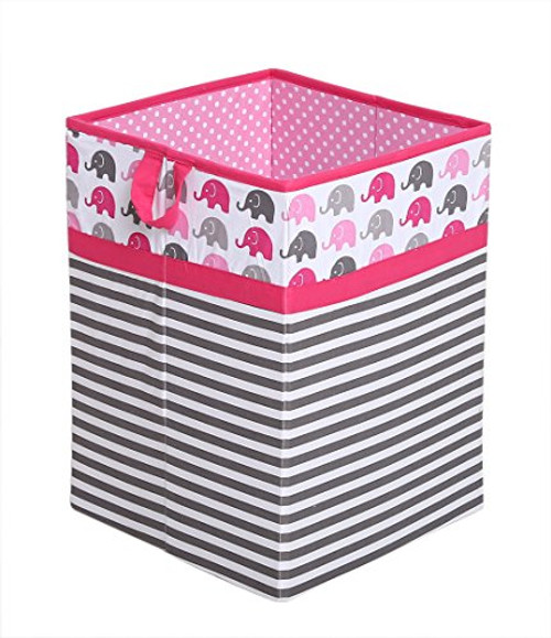 Bacati Collapsible Storage Hamper, Elephants, Pink/Grey, One Size