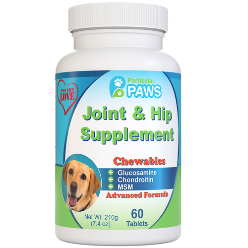 Glucosamine for Dogs Advanced Joint & Hip Supplement with MSM, Chondroitin, Vitamin C & E, Hyaluronic Acid, Omega 3 & Omega 6 - 60 Chewable Tablets
