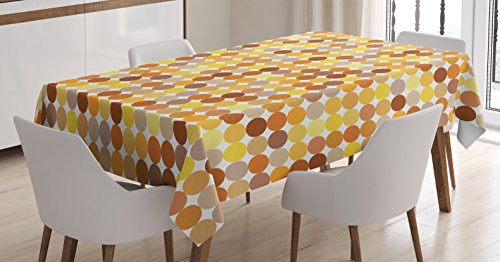 Abstract Tablecloth by Ambesonne, Mix of Geometric Forms Circles Arrows with Modern Effects Artwork, Dining Room Kitchen Rectangular Table Cover, 60W X 84L Inches, Yellow Marigold Dark Orange