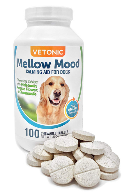 Dog Calming Supplement for Separation Anxiety, Mellow Mood Dog Calming Aid, Time-Release Stress Relief, 100 Chewable Tablets