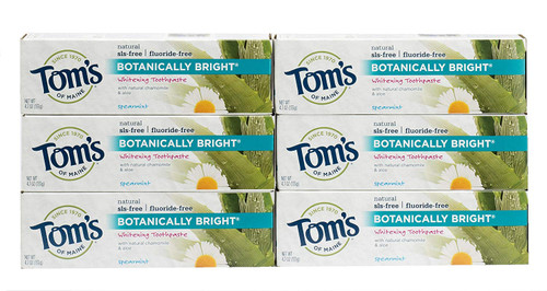 Tom's Of Maine Natural Fluoride Free Botanically Bright Toothpaste, Spearmint, 4.7 Ounce, Pack of 6