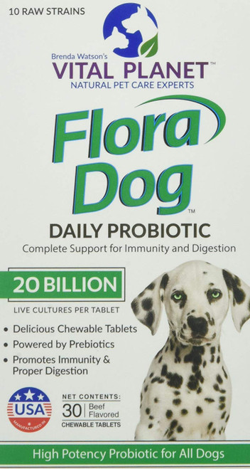 Vital Planet - Flora Dog Chewables - High Potency Multi-Strain Probiotic Formula for Dogs - 30 Chewable Tablets