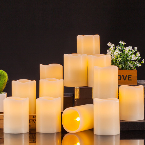 Flameless Candles Flickering LED Candles Set of 12 (D:3' X H:4') Ivory Real Wax Pillar Battery Operated Candles with 10-key Remote and Cycling 24 Hours Timer Flameless Candles Flickering LED Candles Set of 12 (D:3' X H:4') Ivory Real Wax Pillar Battery Operated Candles with 10-key Remote and Cycling 24 Hours Timer