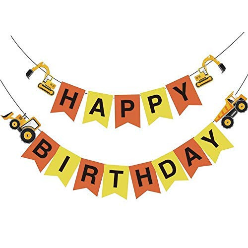 Construction Vehicle Happy Birthday Banner Party Supplies, Baby Boy Toddler Kids Birthday Truck Decorations