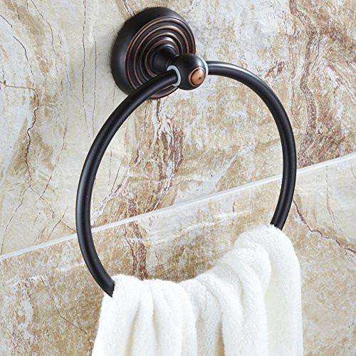 AUSWIND Classic Luxury Black Solid Brass Carved Round Base Wall Mounted Bathroom Accessories Bathroom Towel Ring