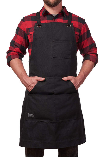 Hudson Durable Goods - Heavy Duty Waxed Canvas Work Apron with Tool Pockets (Black), Cross-Back Straps & Adjustable M to XXL Hudson Durable Goods - Heavy Duty Waxed Canvas Work Apron with Tool Pockets (Black), Cross-Back Straps & Adjustable M to XXL