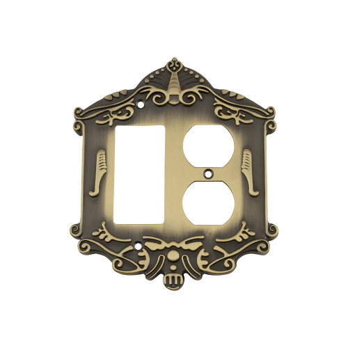 Nostalgic Warehouse 719732 Victorian Switch Plate with Rocker and Outlet, Antique Brass