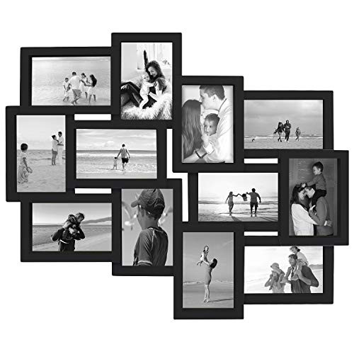 Jerry & Maggie - Photo Frame 19x22 Black Picture Frame Selfie Gallery Collage Wall Hanging for 6x4 Photo - 12 Photo Sockets - Wall Mounting Design