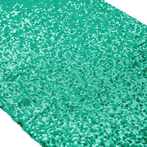 ShinyBeauty 12" x 108" Sequined Table Runner - Shiny Green