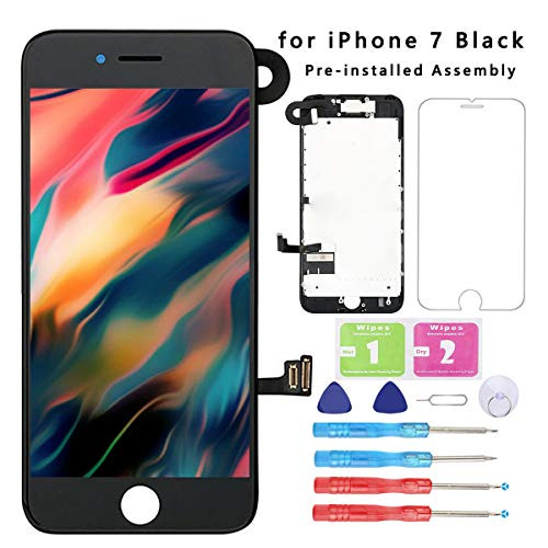 Screen Replacement for iPhone 7 Black 4.7Full Assembly LCD Display Touch Digitizer with?Front Camera??Proximity Sensor??Earpiece Speaker? Screen Protector, Repair Tools