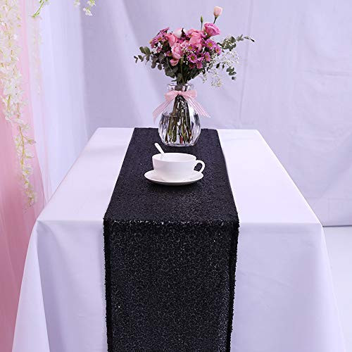 TRLYC 6 Pieces 12 by 108-Inch Wedding Black Sequin Table Runner, Black