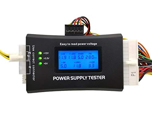 20/24 Pin ATX Computer PC Power Supply Tester for ATX/BTX/ITX/SATA/PCI-E/HDD/BYI Connectors, 1.8'' LCD Screen (Sturdy Plastic Enclosure)