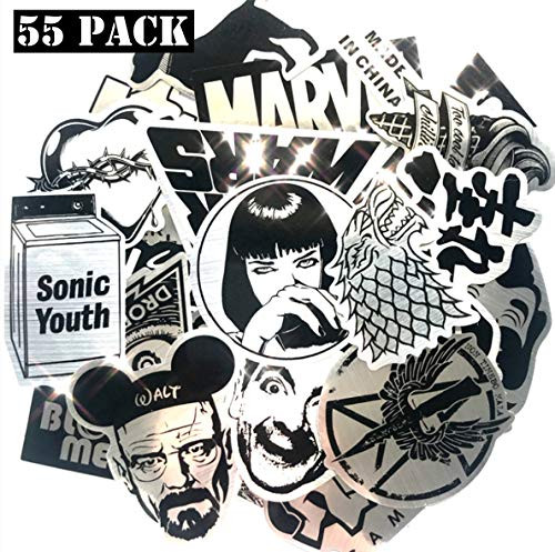 Ehope Stickers Laptop Stickers Black and White Vinyl Car Sticker Motorcycle Bicycle Luggage Decal Graffiti Patches Skateboard Cool Stickers for Laptop(Black+White-55PCS)