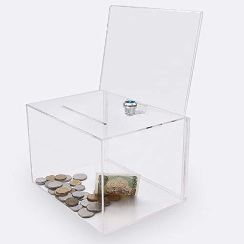 Acrylic Donation Box with Lock, Large Ballot Box with Sign Holder, Clear Suggestion Box Storage Container for Voting, Charity,Ballot