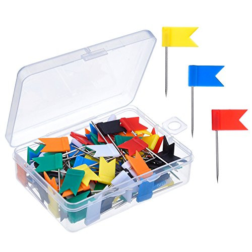 Outus 100 Pieces Map Flag Push Pins Tacks, Assorted 7 Colors